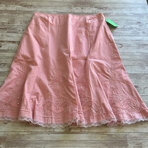 Y2K VTG 1.2.3. Pale Pink Whimsical Embroidered Skirt with Lace Trim Size Large